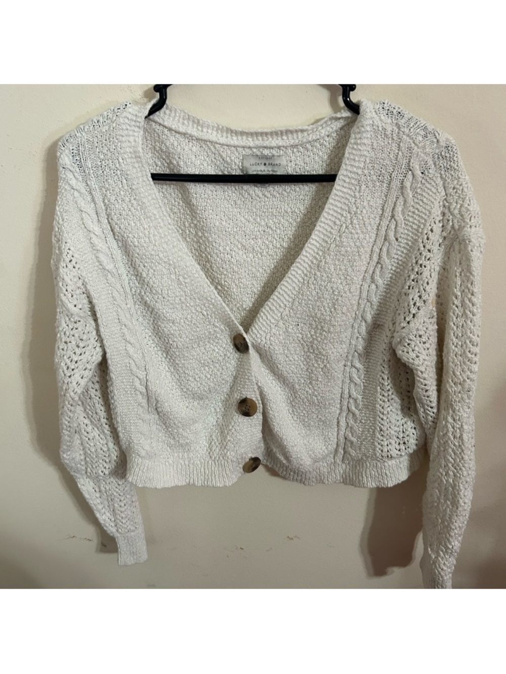 Lucky Brand Size S/P  Cream Open-Knit Button Front Sweater